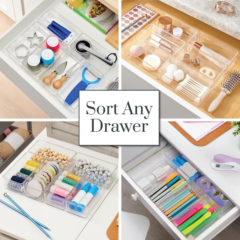STORi SimpleSort 6-Piece Stackable Clear Drawer Organizer Set | 6" x 3" x 2" Rectangle Trays | Small Makeup Vanity Storage Bins and Office Desk Drawer Dividers | Made in USA - Image 4